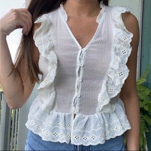 Rebellion White Dainty Ruffle Button Tank Top